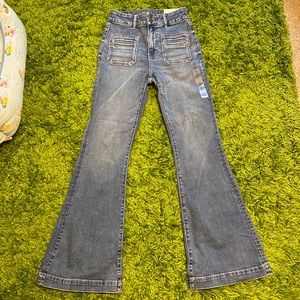 Blue American eagle curvy super hi-rise flare, size 0